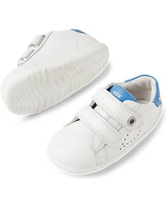 Bobux Scarpine Step Up Maverick - Bianco e Azure - Pelle Premium - Primi Passi Scarpe
