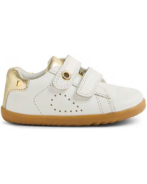 Bobux Scarpine Step Up Maverick - Bianco e Oro - Pelle Premium - Primi Passi Scarpe