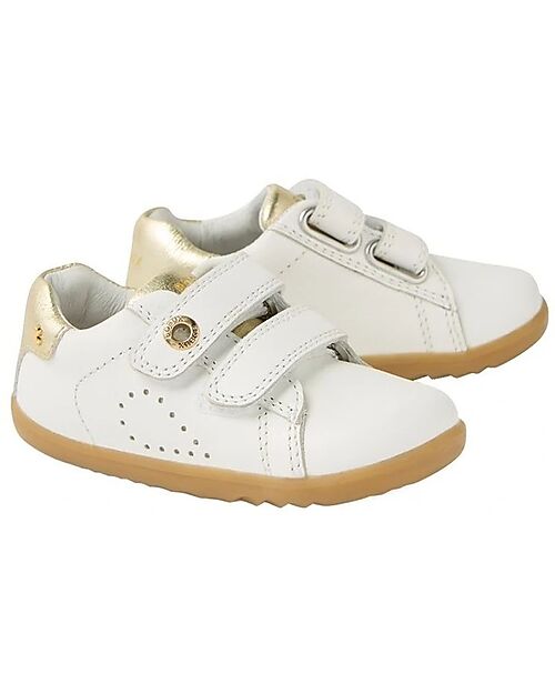 Bobux Scarpine Step Up Maverick - Bianco e Oro - Pelle Premium - Primi Passi Scarpe