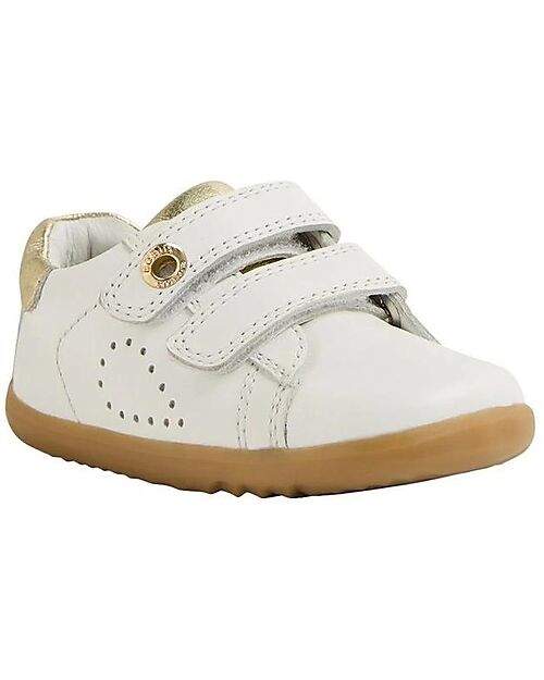 Bobux Scarpine Step Up Maverick - Bianco e Oro - Pelle Premium - Primi Passi Scarpe