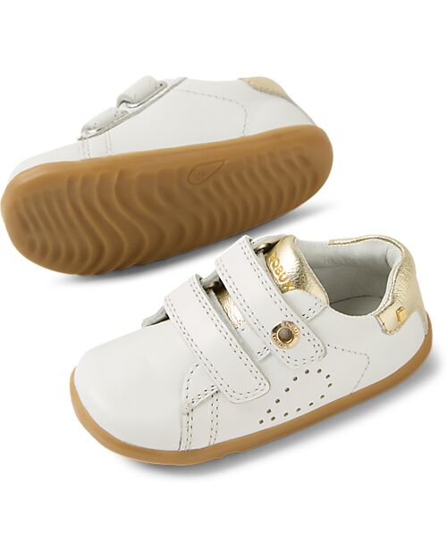 Bobux Scarpine Step Up Maverick - Bianco e Oro - Pelle Premium - Primi Passi Scarpe