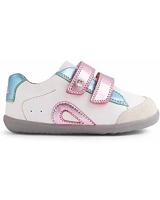Bobux Step Up Blaze Shoes - White and Pink Metallic - Premium Leather - First Steps Shoes