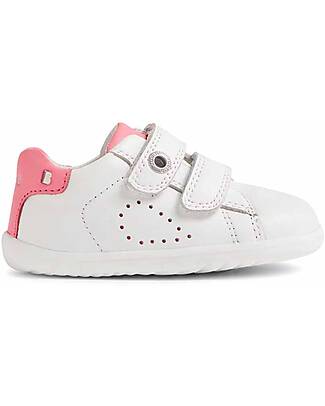 Bobux Step Up Maverick Shoes - White and Pink Lemonade - Premium Leather - First Steps Shoes