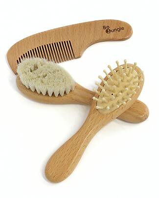 BoJungle Set 3 Spazzole Bambino in Legno - Setole Morbide Cura dei Capelli
