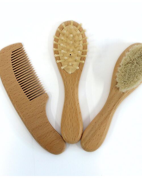 BoJungle Set 3 Spazzole Bambino in Legno - Setole Morbide Cura dei Capelli
