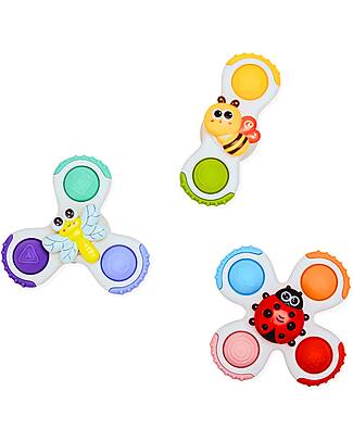 BoJungle Set 3 Spinner con Ventosa - Silicone - 12+ Mesi Giochi Sensoriali_