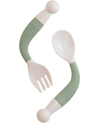 BoJungle Set Cucchiaio e Forchetta Flessibili - Jade - 4+ Mesi Posate