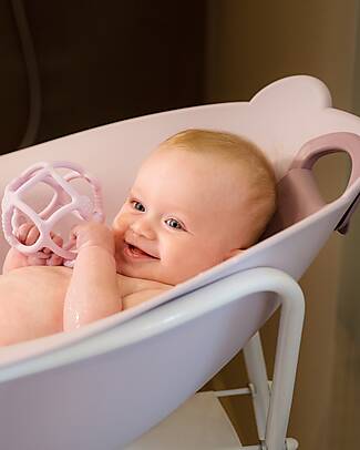 BoJungle Vasca Bagnetto Orso con Riduttore - Pastel Pink - Ergonomica Vaschette e Accessori