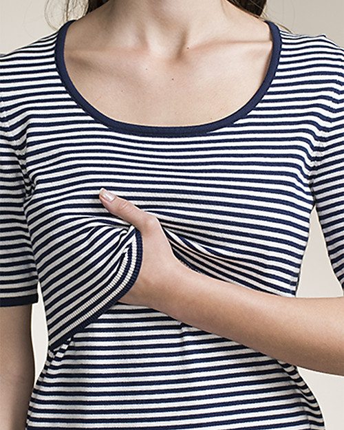 Boob Abito in Maglia Premaman e Allattamento, Righe Blu Cotone