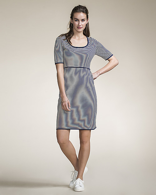 Boob Abito in Maglia Premaman e Allattamento, Righe Blu - Cotone Bio Vestiti_
