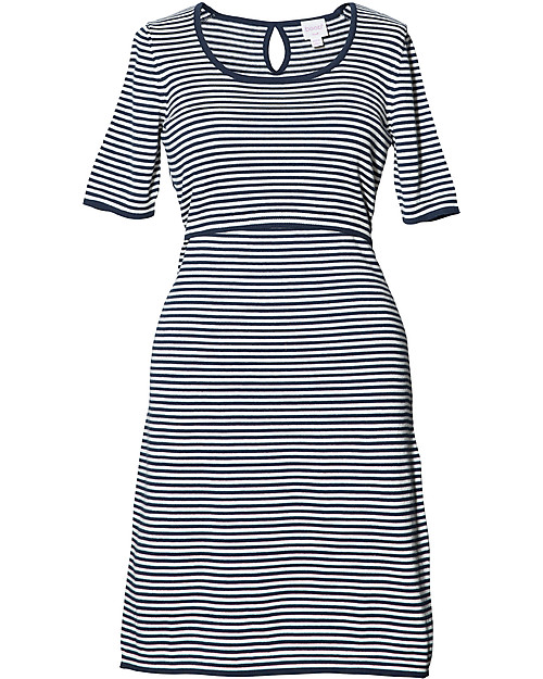 Boob Abito in Maglia Premaman e Allattamento, Righe Blu - Cotone Bio Vestiti_