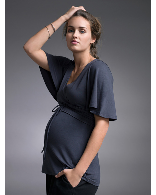 Boob Amanda - Maglia Elegante Premaman e Allattamento - Grigio Grafite (fresca fibra di Eucalipto) Canottiere