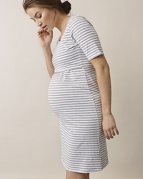 Boob Camicia da Notte Premaman e Allattamento - Bianco/Grigio Melange - Cotone Bio Pigiami