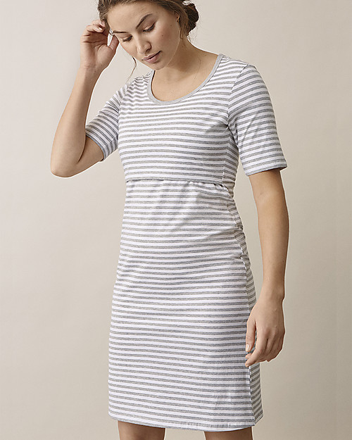 Boob Camicia da Notte Premaman e Allattamento - Bianco/Grigio Melange - Cotone Bio Pigiami