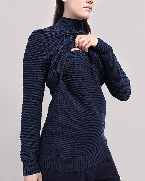 Boob Elisa, Maglione Premaman e Allattamento a Costine in Cotone Bio - Blu Felpe