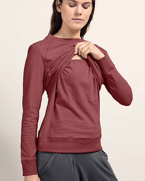 Boob Felpa Premaman e Allattamento con Scaldapetto, Rosso Pompei - Pannello felpato sul seno Felpe