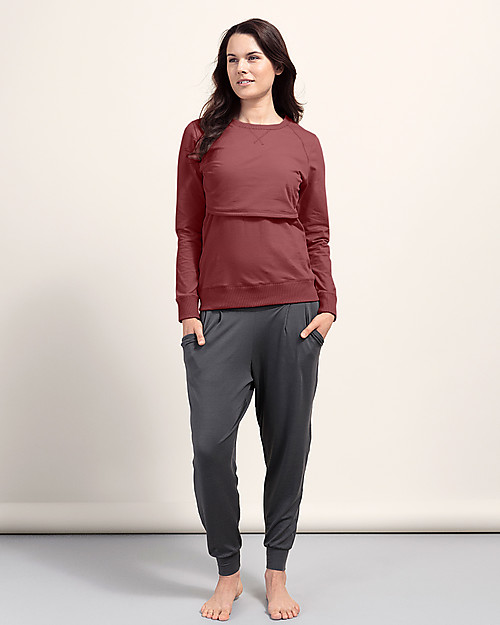 Boob Felpa Premaman e Allattamento con Scaldapetto, Rosso Pompei - Pannello felpato sul seno Felpe