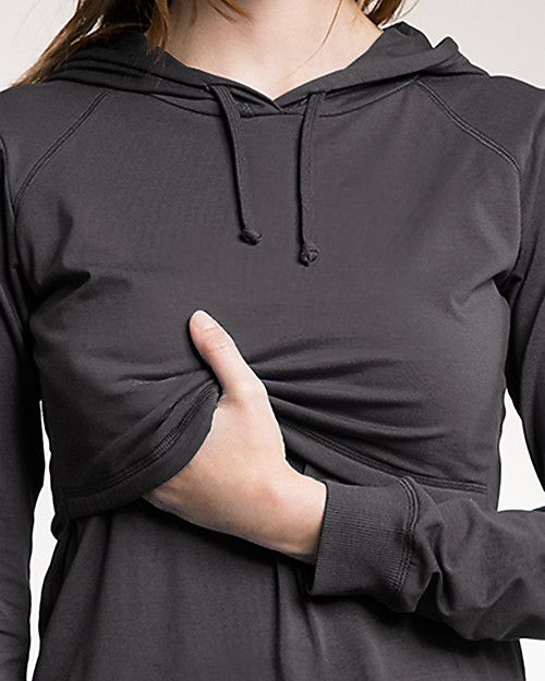 Boob Felpa Premaman e Allattamento in Cotone Organico con Cappuccio e Scaldapetto - BIO -Grigio Felpe