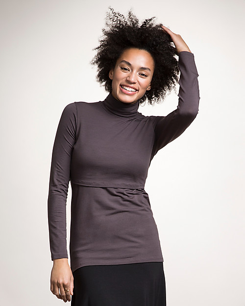 Boob Jackie, Maglia Dolcevita Premaman e Allattamento, Grigio - Morbida Fibra di Eucalipto Maglie Manica Lunga