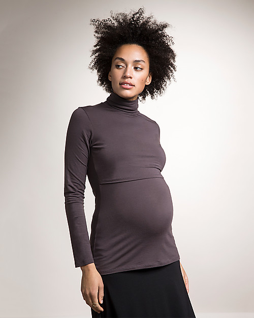 Boob Jackie, Maglia Dolcevita Premaman e Allattamento, Grigio - Morbida Fibra di Eucalipto Maglie Manica Lunga