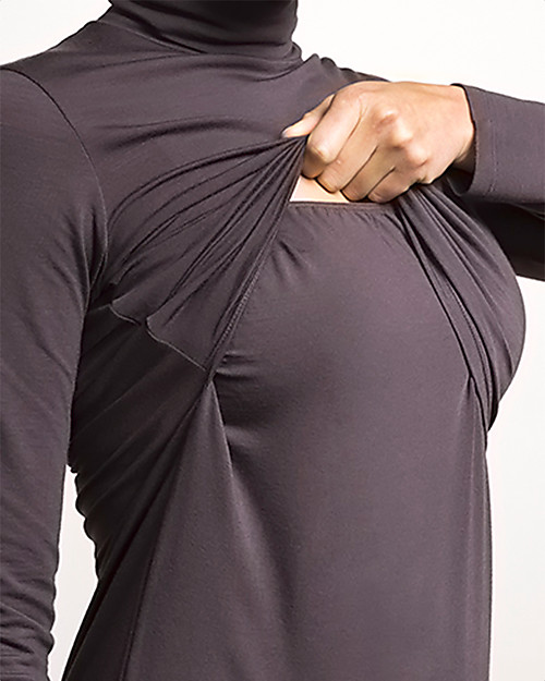 Boob Jackie, Maglia Dolcevita Premaman e Allattamento, Grigio - Morbida Fibra di Eucalipto Maglie Manica Lunga