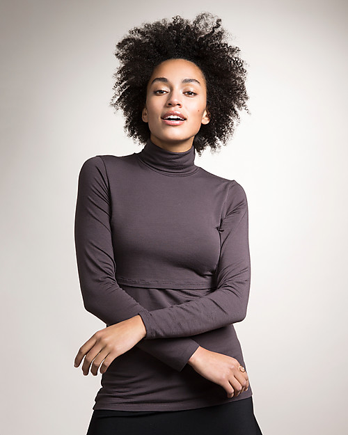 Boob Jackie, Maglia Dolcevita Premaman e Allattamento, Grigio - Morbida Fibra di Eucalipto Maglie Manica Lunga