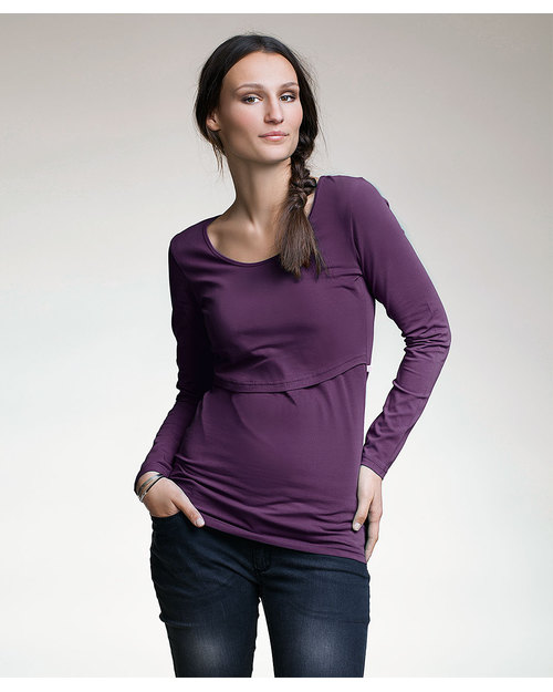 Boob Maglia da Allattamento a Maniche Lunghe Melanzana - Cotone Bio (Apertura da allatamento brevettata!) Felpe