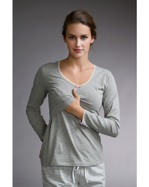 Boob Maglia Pigiama Premaman e Allattamento - Grigio Melange - Cotone Bio Pigiami