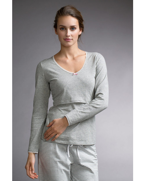 Boob Maglia Pigiama Premaman e Allattamento - Grigio Melange - Cotone Bio Pigiami
