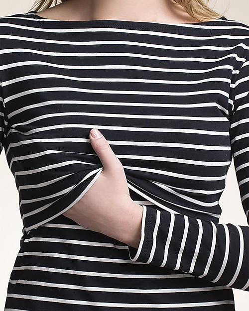 Boob Maglia Premaman e Allattamento Simone - Righe Nere e Bianche - Cotone Bio Maglie Manica Lunga