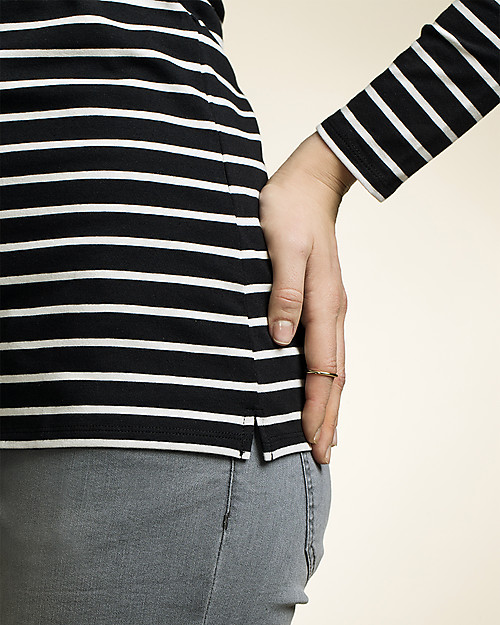 Boob Maglia Premaman e Allattamento Simone - Righe Nere e Bianche - Cotone Bio Maglie Manica Lunga