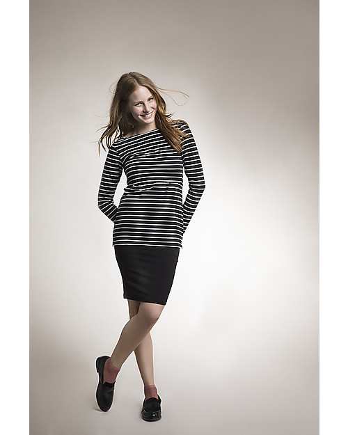 Boob Maglia Premaman e Allattamento Simone - Righe Nere e Bianche - Cotone Bio Maglie Manica Lunga