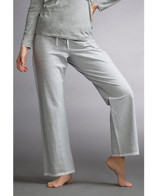 Boob Pantaloni del Pigiama Premaman e Post Parto - Fantasia a Righe Bianco Avorio/Grigio - Cotone Bio - Pigiami