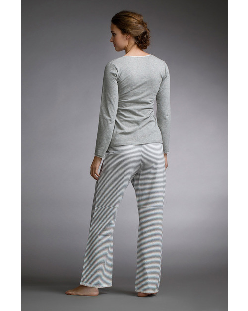 Boob Pantaloni del Pigiama Premaman e Post Parto - Fantasia a Righe Bianco Avorio/Grigio - Cotone Bio - Pigiami