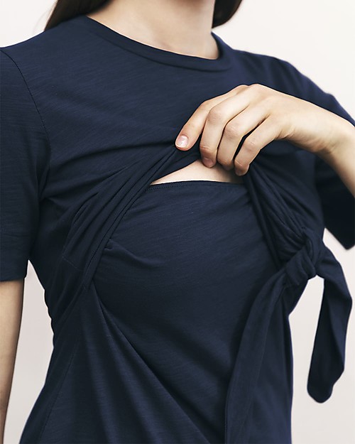 Boob Suki Abito Estivo Premaman e Allattamento con Nodo, Blu Mezzanotte - Cotone bio Vestiti_