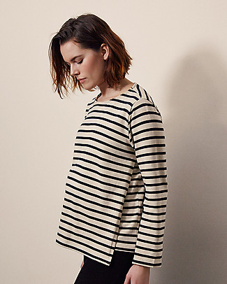 Boob Top Maniche Lunghe Premaman e Allattamento Breton, Tofu/Blu - 100% Cotone bio Top