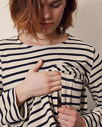 Boob Top Maniche Lunghe Premaman e Allattamento Breton, Tofu/Blu - 100% Cotone bio Top