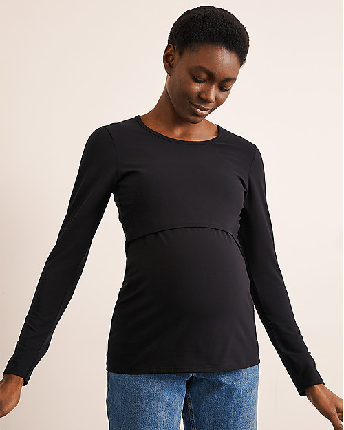 Boob Top Maniche Lunghe Premaman e Allattamento Classic, Nera - Cotone bio Maglie Manica Lunga