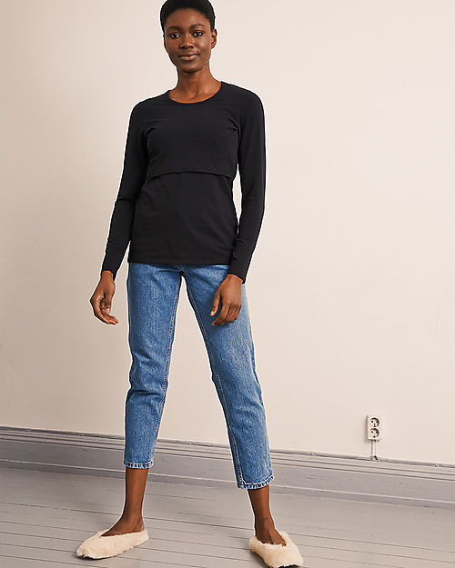 Boob Top Maniche Lunghe Premaman e Allattamento Classic, Nera - Cotone bio Maglie Manica Lunga
