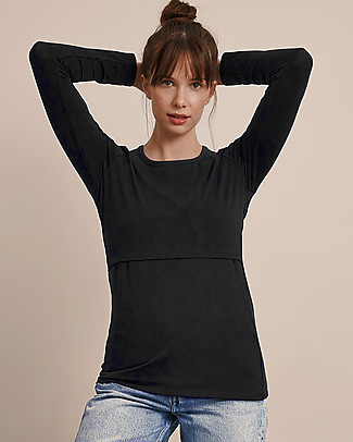 Boob Top Maniche Lunghe Premaman e Allattamento Classic, Nera - Cotone bio Top