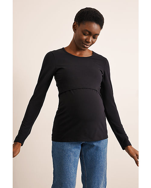 Boob Top Maniche Lunghe Premaman e Allattamento Classic - Nero - Cotone Bio Maglie Manica Lunga