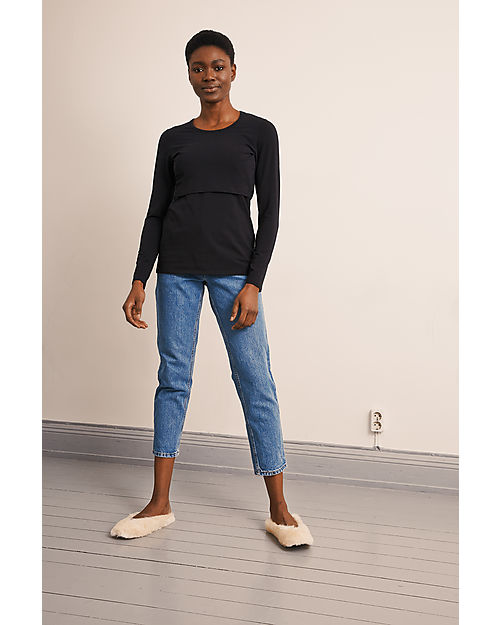 Boob Top Maniche Lunghe Premaman e Allattamento Classic - Nero - Cotone Bio Maglie Manica Lunga