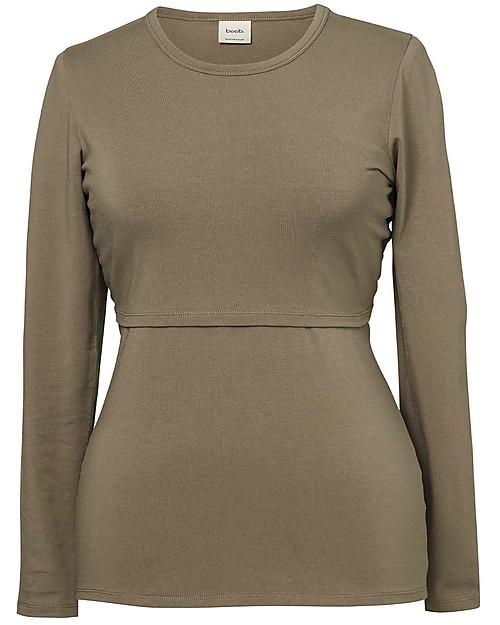 Boob Top Maniche Lunghe Premaman e Allattamento Classic - Verde Kaki- Cotone Bio Maglie Manica Lunga
