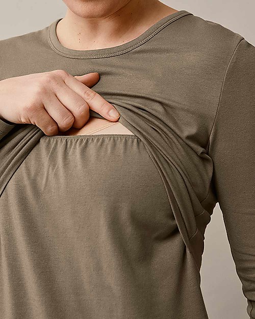 Boob Top Maniche Lunghe Premaman e Allattamento Classic - Verde Kaki- Cotone Bio Maglie Manica Lunga