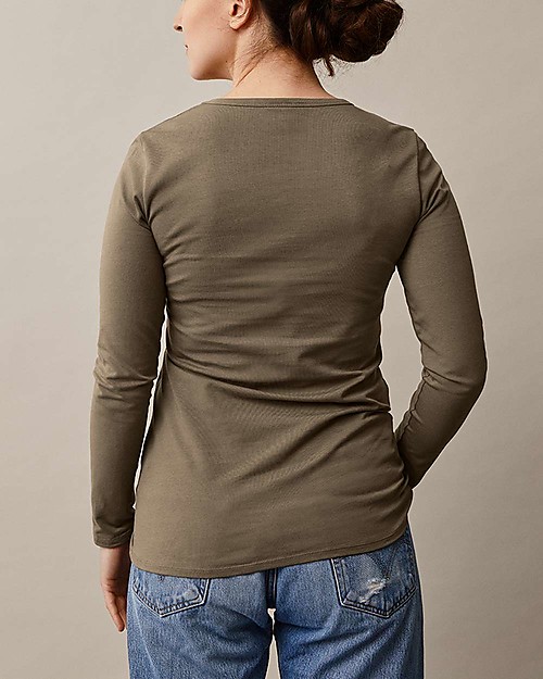 Boob Top Maniche Lunghe Premaman e Allattamento Classic - Verde Kaki- Cotone Bio Maglie Manica Lunga