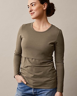 Boob Top Maniche Lunghe Premaman e Allattamento Classic - Verde Kaki- Cotone Bio Top