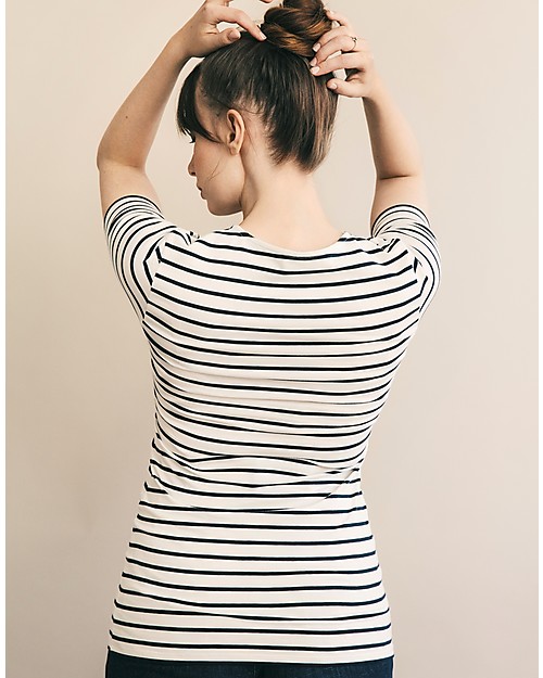 Boob Top Premaman e Allattamento Simone - Righe Tofu e Blu - Cotone Bio T-shirt