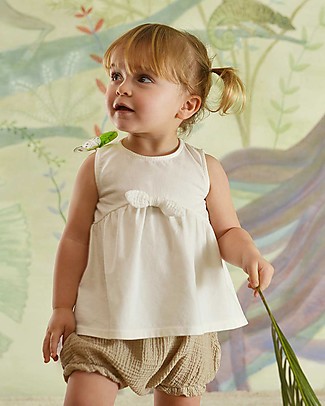 Botanica Boo Top Bimba Con FIocco, Crema - Cotone Bio Top