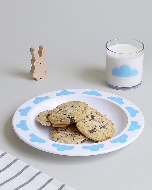 Buddy and Bear Bicchiere in Plastica Trasparente, Happy Clouds, Celeste - Senza BPA! Bicchieri