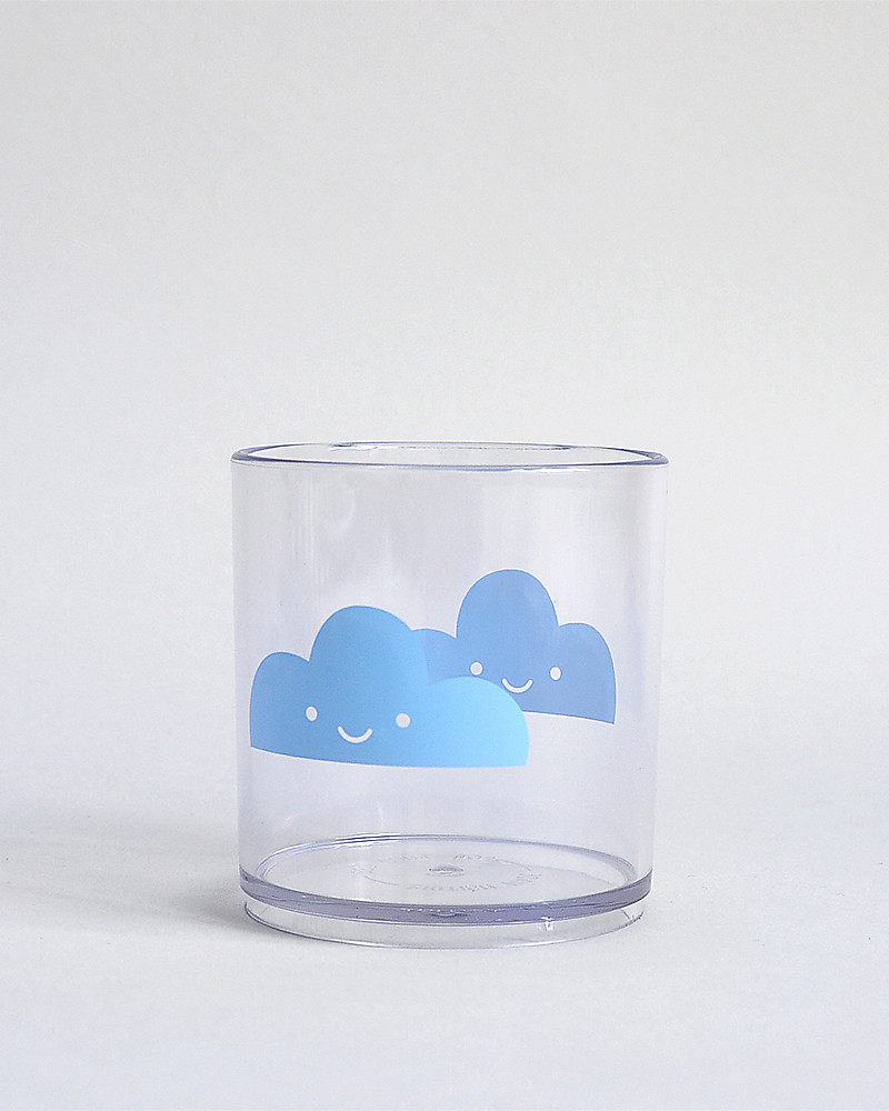 Buddy and Bear Bicchiere in Plastica Trasparente, Happy Clouds, Celeste -  Senza BPA! unisex (bambini)